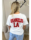 WHITE/RED - 'LA ON MY BACK TEE' - OVERSIZED TEDDY SLOGAN TEE LOS ANGELES