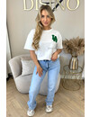 WHITE/GREEN - 'LA ON MY BACK TEE' - OVERSIZED TEDDY SLOGAN TEE LOS ANGELES