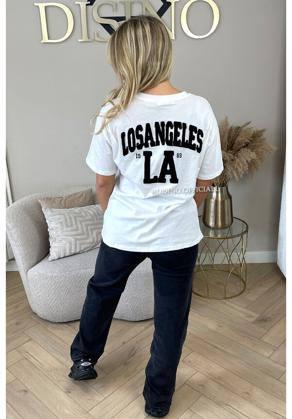 WHITE/BLACK - 'LA ON MY BACK TEE' - OVERSIZED TEDDY SLOGAN TEE LOS ANGELES