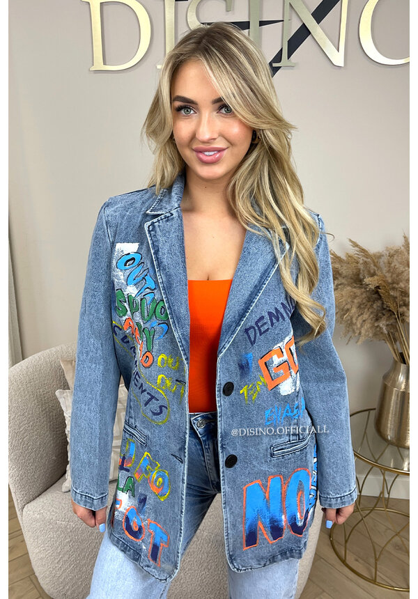 BLUE - 'BRITNEY' - EXCLUSIVE DENIM GRAFFITI DESIGNER BLAZER