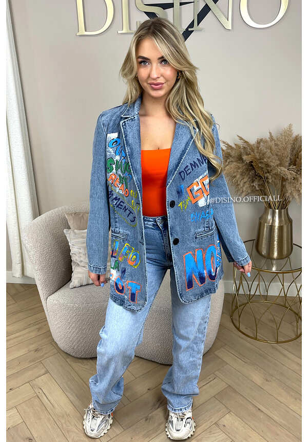 BLUE - 'BRITNEY' - EXCLUSIVE DENIM GRAFFITI DESIGNER BLAZER