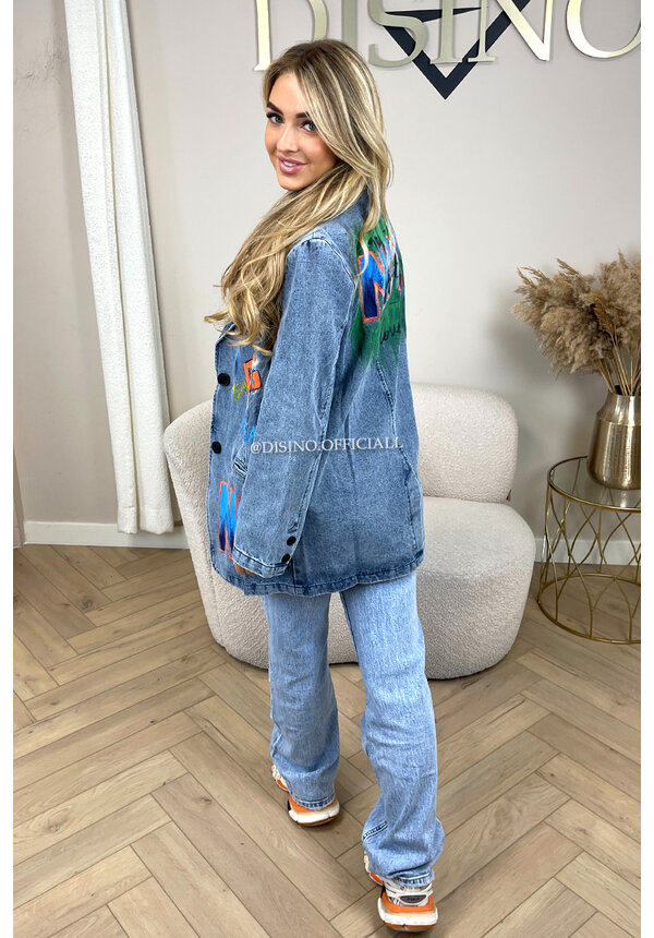 BLUE - 'BRITNEY' - EXCLUSIVE DENIM GRAFFITI DESIGNER BLAZER