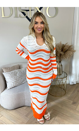 ORANGE - 'SANDY' - CROCHET KNITTED LONG SLEEVE DRESS