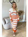 ORANGE - 'SANDY' - CROCHET KNITTED LONG SLEEVE DRESS