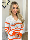 ORANGE - 'SANDY' - CROCHET KNITTED LONG SLEEVE DRESS