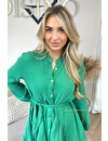 GREEN - 'JOAN' - LONG SLEEVE WAFFLE BLOUSE DRESS