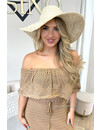 CAMEL - 'ABBY' - CROCHET LACE OFF SHOULDER DRESS