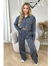 DARK GREY - 'SERENA SET' - CROPPED BLOUSE + WIDE LEG PANTS SET