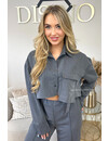 DARK GREY - 'SERENA SET' - CROPPED BLOUSE + WIDE LEG PANTS SET