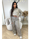 TAUPE - 'SERENA SET' - CROPPED BLOUSE + WIDE LEG PANTS SET