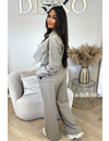 TAUPE - 'SERENA SET' - CROPPED BLOUSE + WIDE LEG PANTS SET