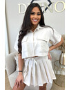 BEIGE - 'BLAIR' - TWO PIECE CROPPED BLOUSE + SKORT SET