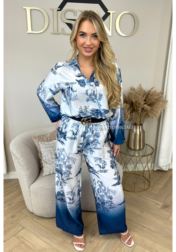 ROYAL BLUE - 'SAMIRA' - DESIGNER INSPIRED SATIN BLOUSE + PANTS TWO PIECE SET