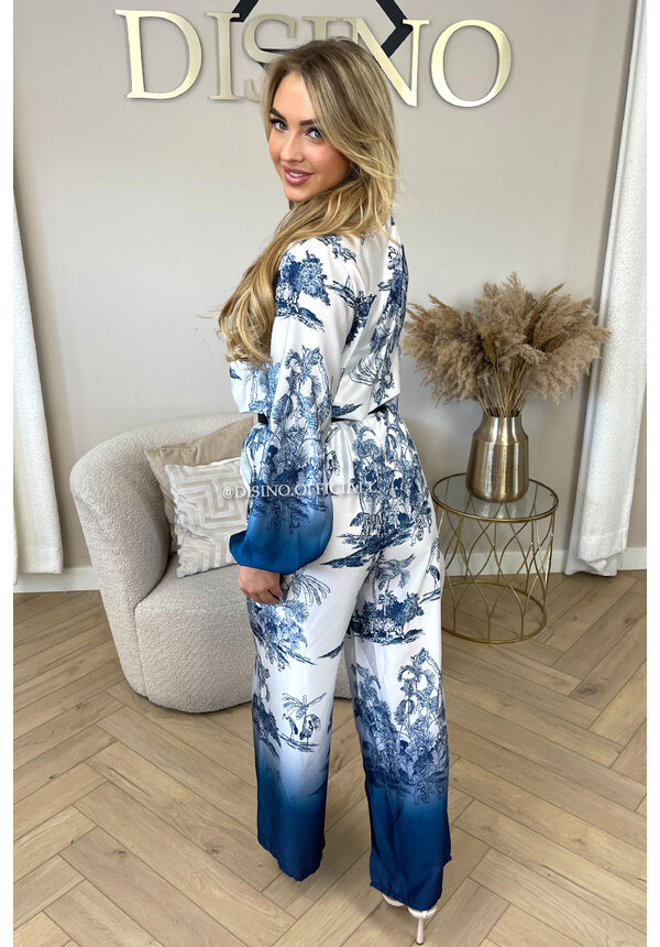 ROYAL BLUE - 'SAMIRA' - DESIGNER INSPIRED SATIN BLOUSE + PANTS TWO PIECE SET