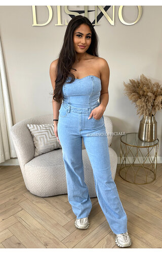 LIGHT BLUE - 'JANELL' - SUPER STRETCH DENIM JUMPSUIT 