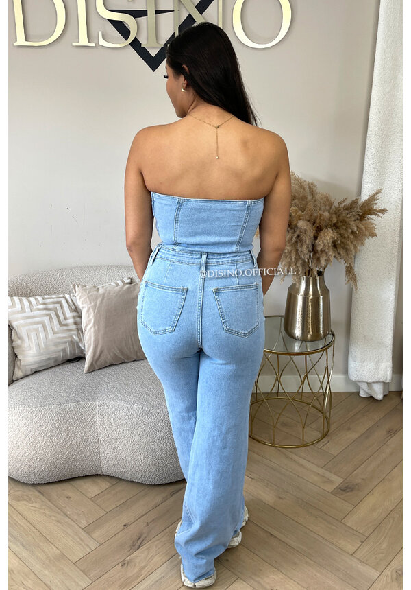 LIGHT BLUE - 'JANELL' - SUPER STRETCH DENIM JUMPSUIT