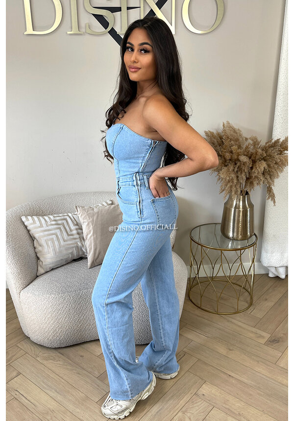 LIGHT BLUE - 'JANELL' - SUPER STRETCH DENIM JUMPSUIT