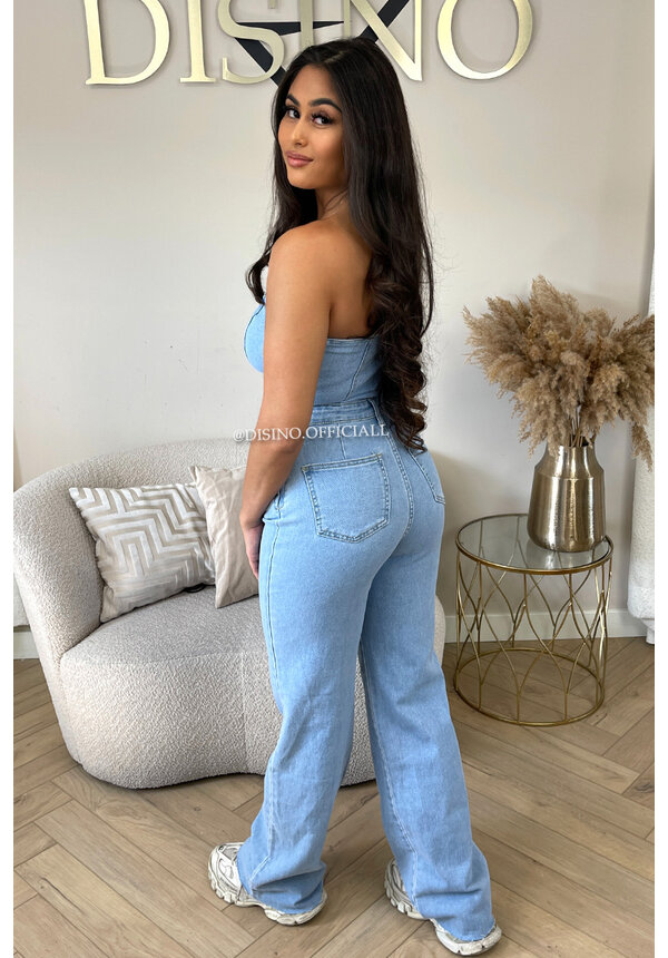 LIGHT BLUE - 'JANELL' - SUPER STRETCH DENIM JUMPSUIT