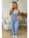 BLUE - 'DIAMONDS DENIM JUMPSUIT' - ALL OVER DIAMONDS STRAPLESS DENIM JUMPSUIT