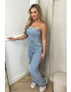 BLUE - 'DIAMONDS DENIM JUMPSUIT' - ALL OVER DIAMONDS STRAPLESS DENIM JUMPSUIT