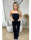 BLACK - 'DIAMONDS DENIM JUMPSUIT' - ALL OVER DIAMONDS STRAPLESS DENIM JUMPSUIT