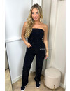 BLACK - 'DIAMONDS DENIM JUMPSUIT' - ALL OVER DIAMONDS STRAPLESS DENIM JUMPSUIT