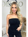 BLACK - 'DIAMONDS DENIM JUMPSUIT' - ALL OVER DIAMONDS STRAPLESS DENIM JUMPSUIT