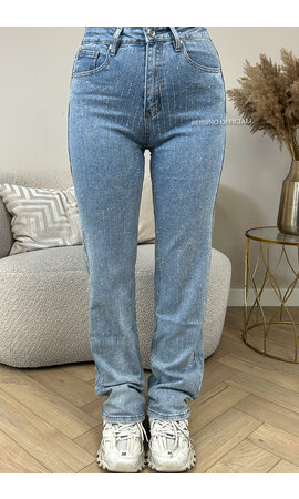 BLUE - 'DIAMONDS ALL OVER JEANS' - EXCLUSIVE STRETCH STRAIGHT LEG JEANS
