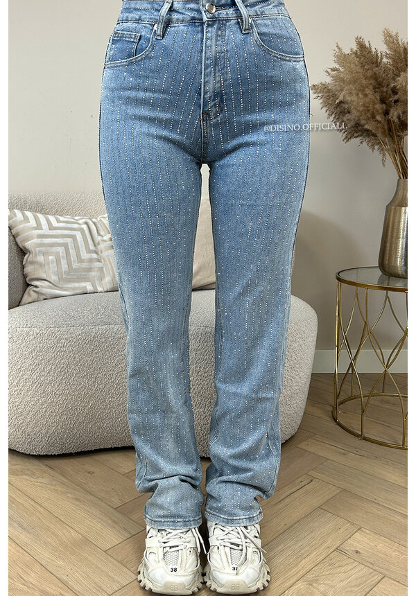 BLUE - 'DIAMONDS ALL OVER JEANS' - EXCLUSIVE STRETCH STRAIGHT LEG JEANS