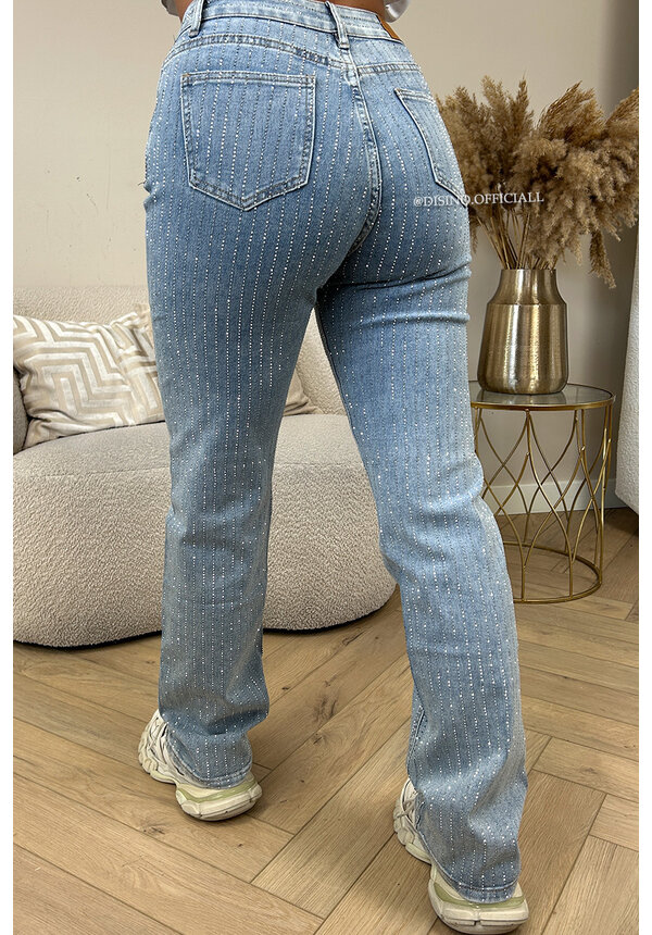 BLUE - 'DIAMONDS ALL OVER JEANS' - EXCLUSIVE STRETCH STRAIGHT LEG JEANS