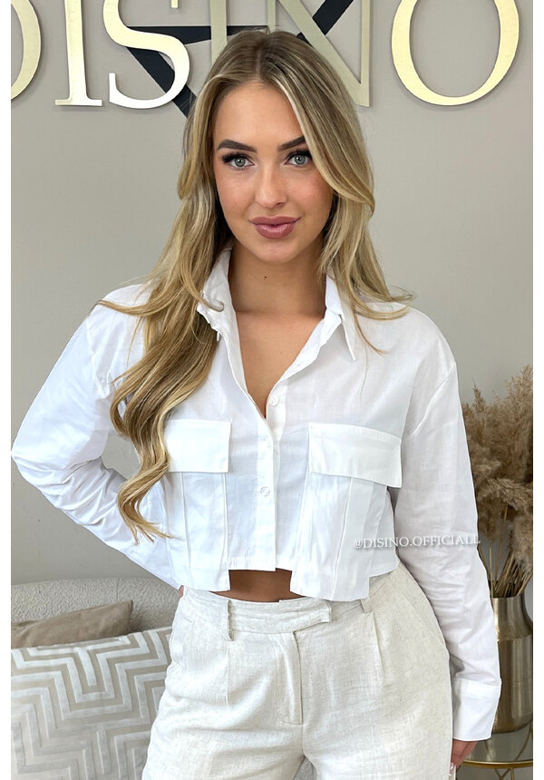 WHITE - 'CASIE V2' - CROPPED CLASSY BLOUSE