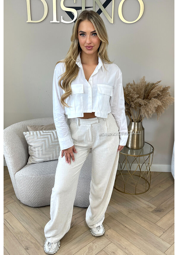 WHITE - 'CASIE V2' - CROPPED CLASSY BLOUSE