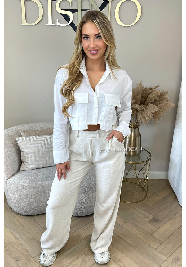 WHITE - 'CASIE V2' - CROPPED CLASSY BLOUSE