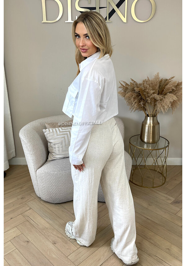 WHITE - 'CASIE V2' - CROPPED CLASSY BLOUSE