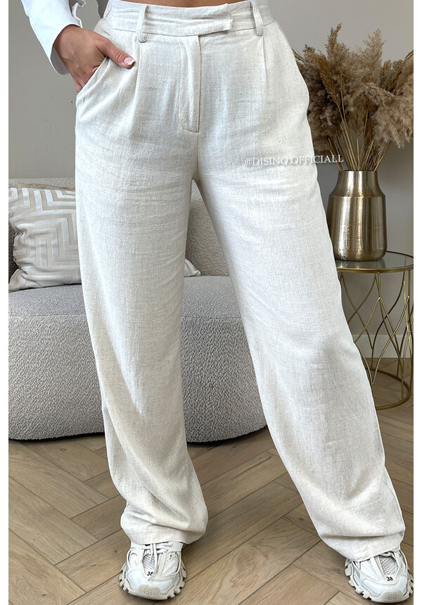 BEIGE - 'MILA LINNEN' - HIGH WAIST COMFY PANTALON