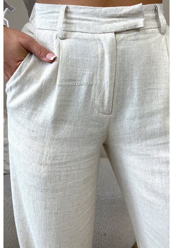 BEIGE - 'MILA LINNEN' - HIGH WAIST COMFY PANTALON