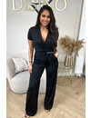 BLACK - 'LINA SHORT SLEEVE TRAVEL JUMPSUIT' - PREMIUM QUALITY WIDE LEG JUMPSUIT