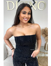 BLACK - 'CELINA TOP' - EXCLUSIVE DIAMONDS ALL OVER DENIM CORSET TOP