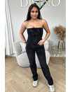 BLACK - 'CELINA TOP' - EXCLUSIVE DIAMONDS ALL OVER DENIM CORSET TOP