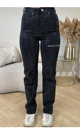 BLACK - 'CELINA DIAMONDS JEANS' - EXCLUSIVE STRETCH STRAIGHT LEG JEANS