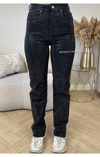 BLACK - 'CELINA DIAMONDS JEANS' - EXCLUSIVE STRETCH STRAIGHT LEG JEANS 