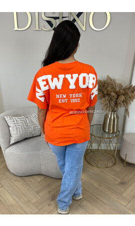 ORANGE - 'NY ON MY BACK TEE' - OVERSIZED TEDDY SLOGAN TEE NEW YORK