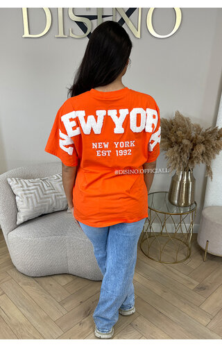 ORANGE - 'NY ON MY BACK TEE' - OVERSIZED TEDDY SLOGAN TEE NEW YORK 