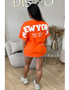 ORANGE - 'NY ON MY BACK TEE' - OVERSIZED TEDDY SLOGAN TEE NEW YORK