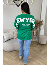 GREEN - 'NY ON MY BACK TEE' - OVERSIZED TEDDY SLOGAN TEE NEW YORK