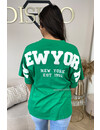 GREEN - 'NY ON MY BACK TEE' - OVERSIZED TEDDY SLOGAN TEE NEW YORK