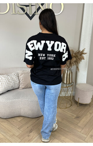 BLACK/WHITE - 'NY ON MY BACK TEE' - OVERSIZED TEDDY SLOGAN TEE NEW YORK 