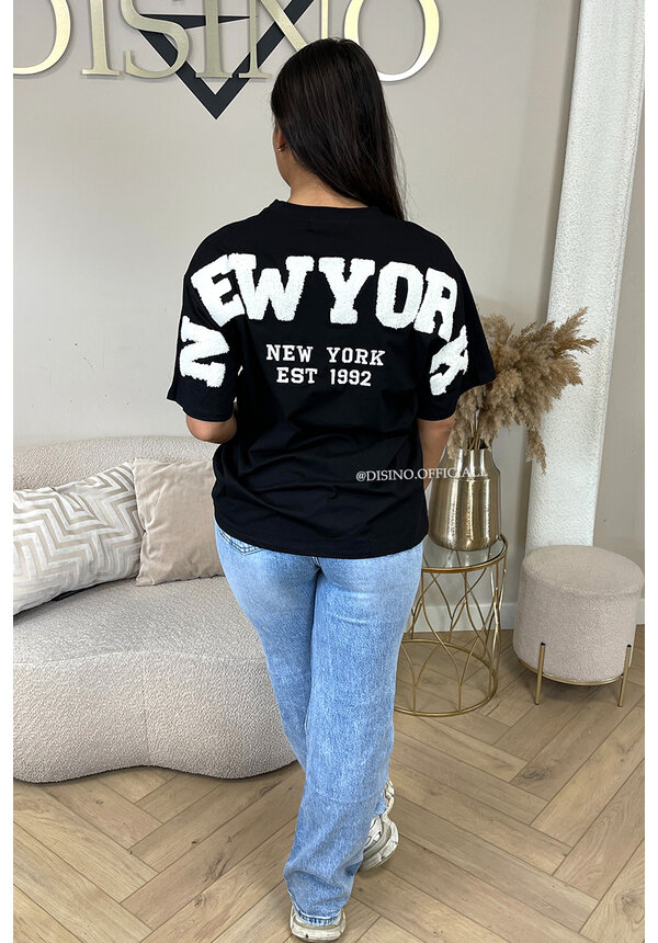 BLACK/WHITE - 'NY ON MY BACK TEE' - OVERSIZED TEDDY SLOGAN TEE NEW YORK