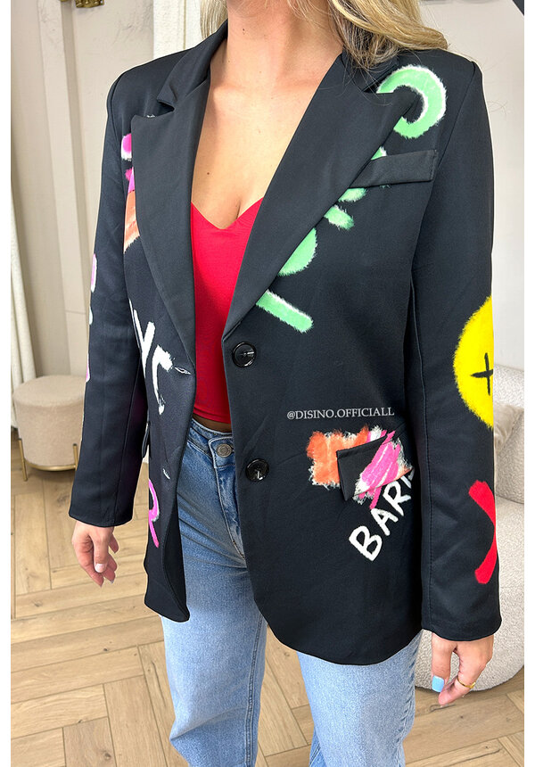 BLACK - 'SMILEY CITY BLAZER' - COLORFULL GRAFFITI BLAZER