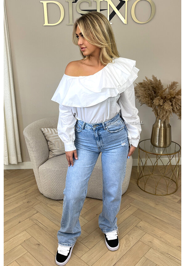 WHITE - 'ALICE' - ONE SHOULDER RUFFLE BLOUSE